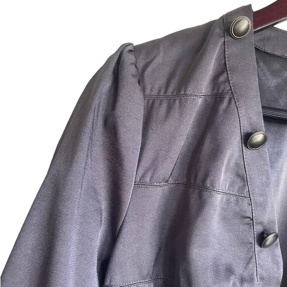 Y2K XXI Military Style Cropped Jacket L Metallic Gray Button Front Grunge Blazer - Picture 5 of 12